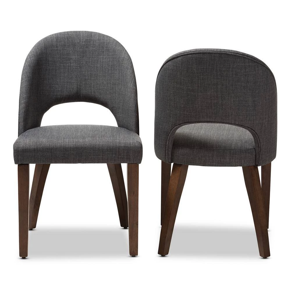 Wesley Dark Gray Fabric Dining Chair (Set of 2) by Baxton Studio - Image 3