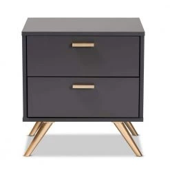 Kelson 2-Drawer Dark Grey and Gold Nightstand (20.1 in. H x 18.9 in. W x 15.75 in. D) by Baxton Studio