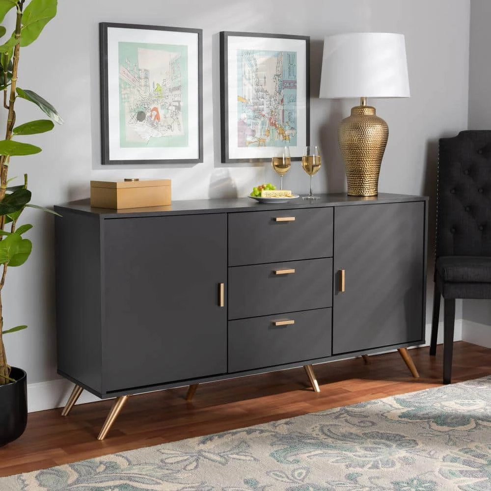 Kelson Dark Grey and Gold Sideboard Buffet by Baxton Studio - Image 8
