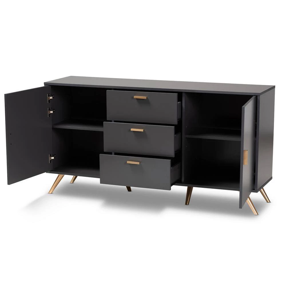 Kelson Dark Grey and Gold Sideboard Buffet by Baxton Studio - Image 3
