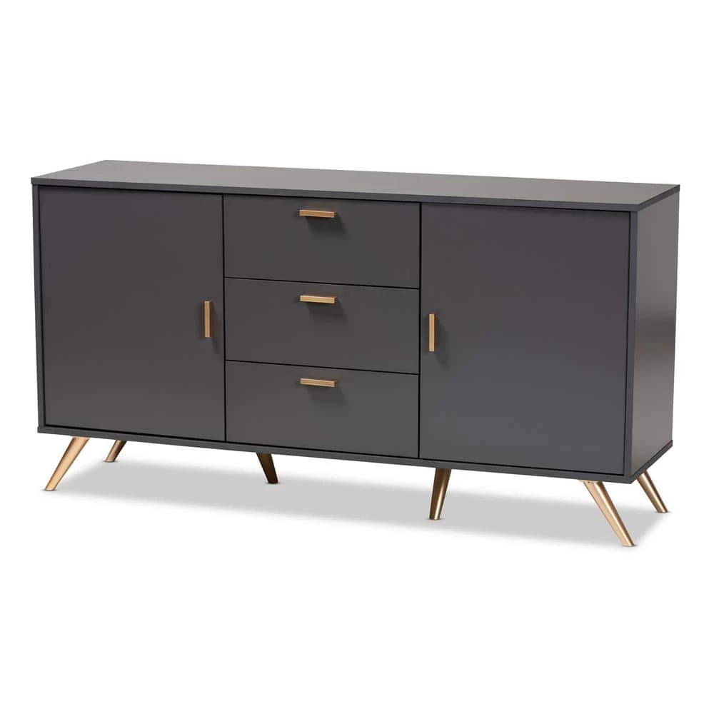Kelson Dark Grey and Gold Sideboard Buffet by Baxton Studio - Image 2