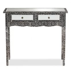Wycliff 34.6 in. Dark Grey and Silver Rectangle Glass Top Console Table by Baxton Studio