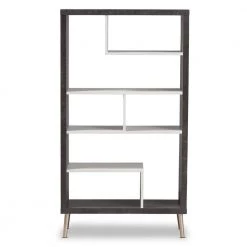 Atlantic 56.14 in. Dark Gray and Light Gray Wood 7-Shelf Etagere Bookcase with Open Back by Baxton Studio