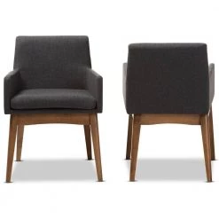 Nexus Dark Grey/Walnut Brown Fabric Dining ArmChair (Set of 2) by Baxton Studio