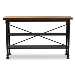 Velera Dark Oak Brown and Dark Bronze Kitchen Island Table by Baxton Studio