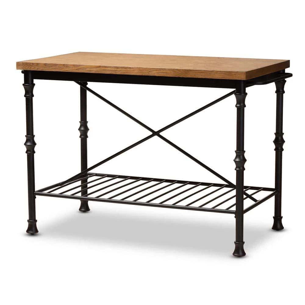Perin Dark Oak Brown and Dark Bronze Kitchen Island Table by Baxton Studio - Image 4