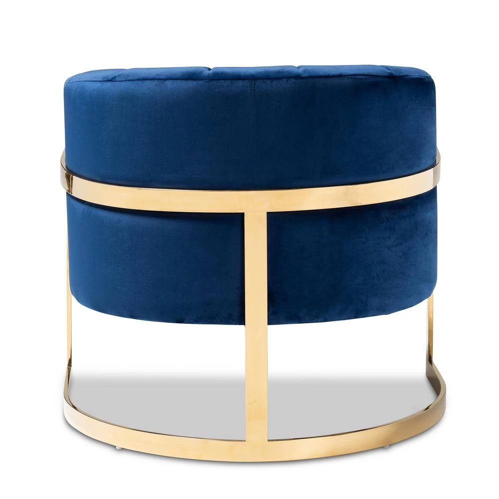 Tomasso Dark Royal Blue and Gold Fabric Accent Chair by Baxton Studio - Image 8