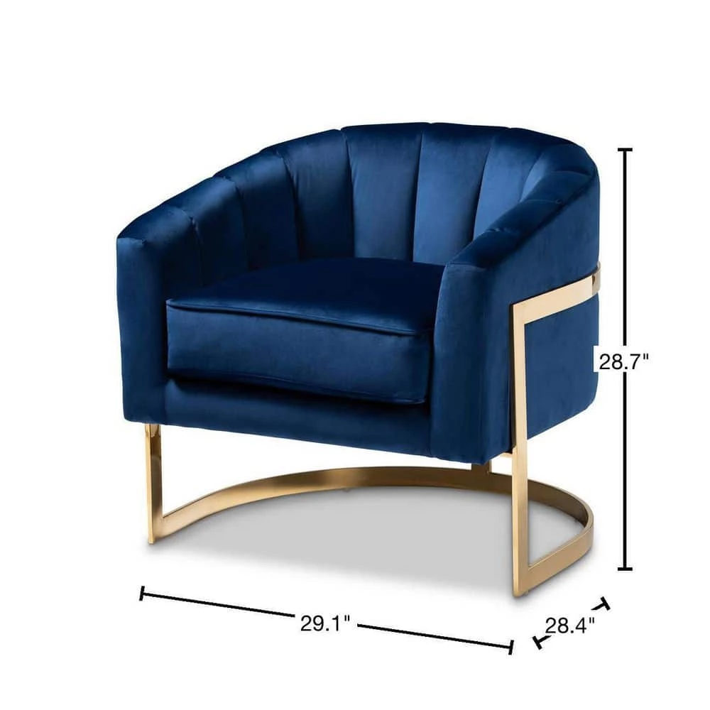 Tomasso Dark Royal Blue and Gold Fabric Accent Chair by Baxton Studio - Image 3