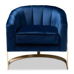 Tomasso Dark Royal Blue and Gold Fabric Accent Chair by Baxton Studio