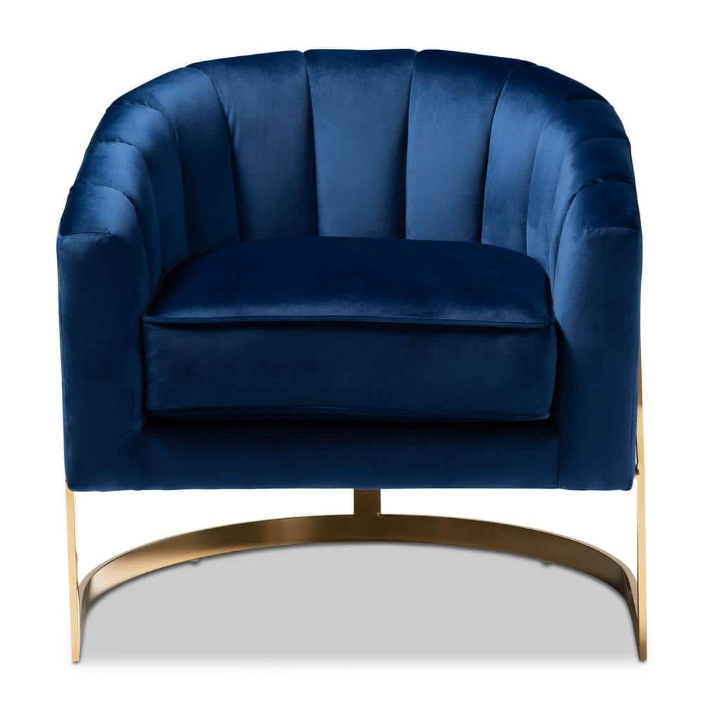 Tomasso Dark Royal Blue and Gold Fabric Accent Chair by Baxton Studio
