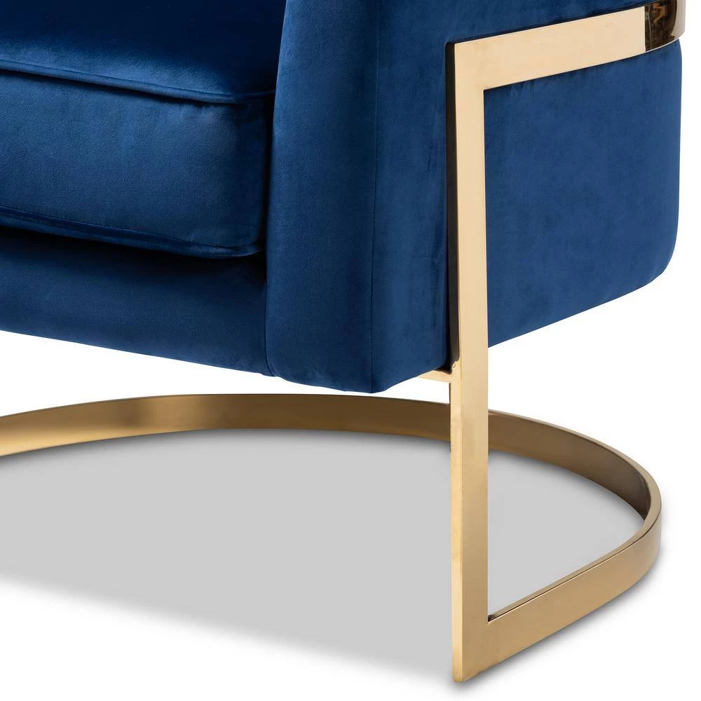 Tomasso Dark Royal Blue and Gold Fabric Accent Chair by Baxton Studio - Image 5