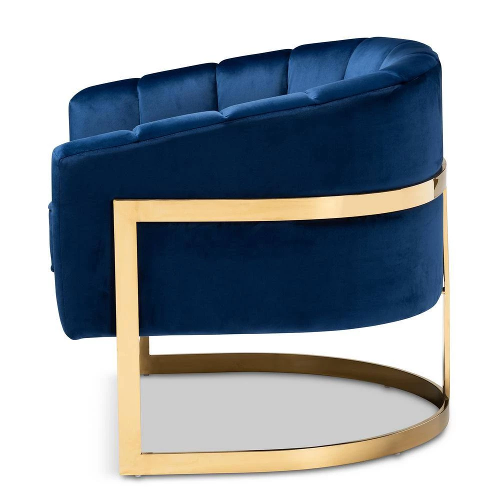 Tomasso Dark Royal Blue and Gold Fabric Accent Chair by Baxton Studio - Image 6