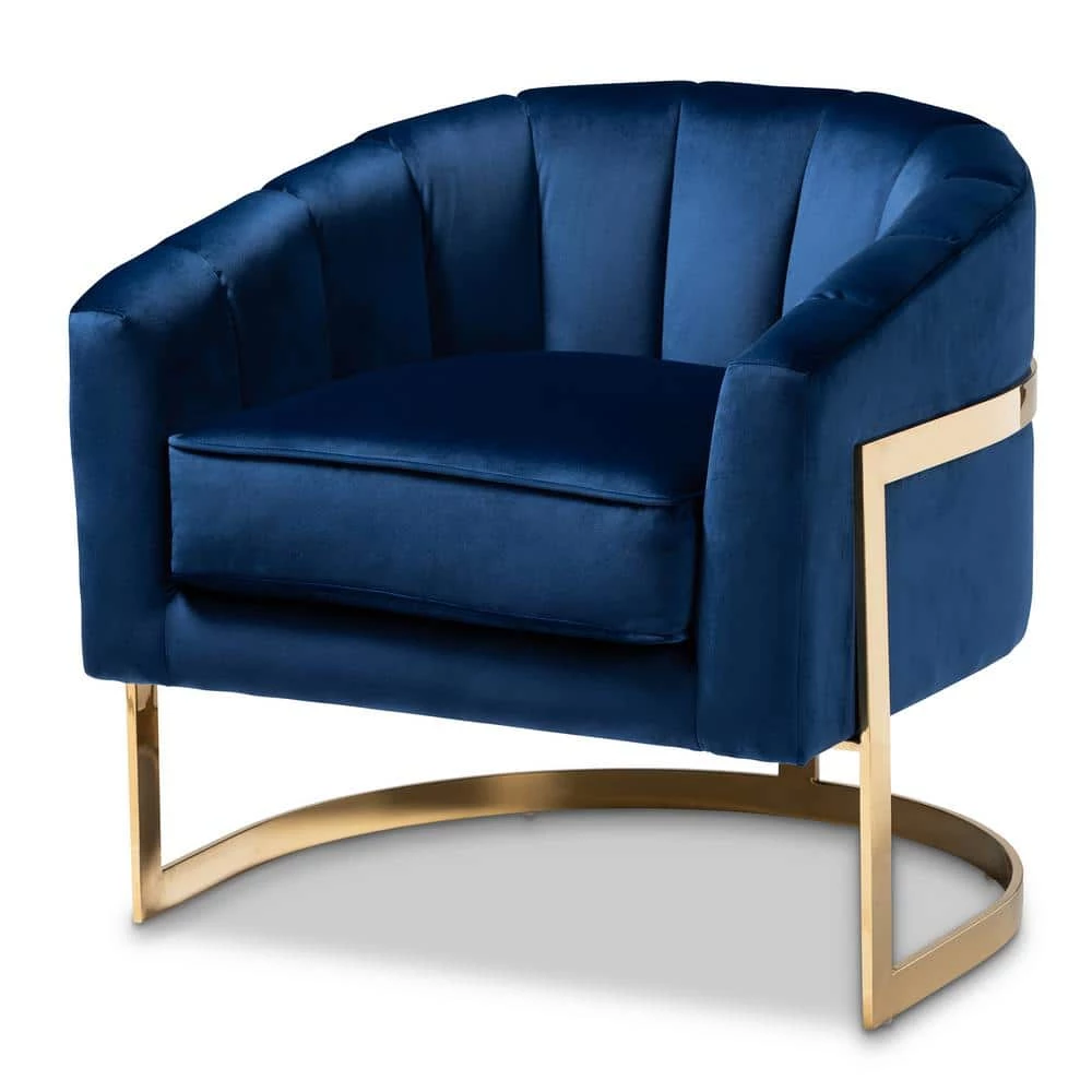 Tomasso Dark Royal Blue and Gold Fabric Accent Chair by Baxton Studio - Image 2