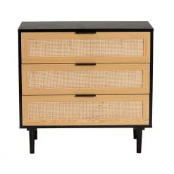 Maureen 3-Drawer Espresso and Natural Brown Dresser (30 in. H x 31.6 in. W x 15.8 in. D) by Baxton Studio