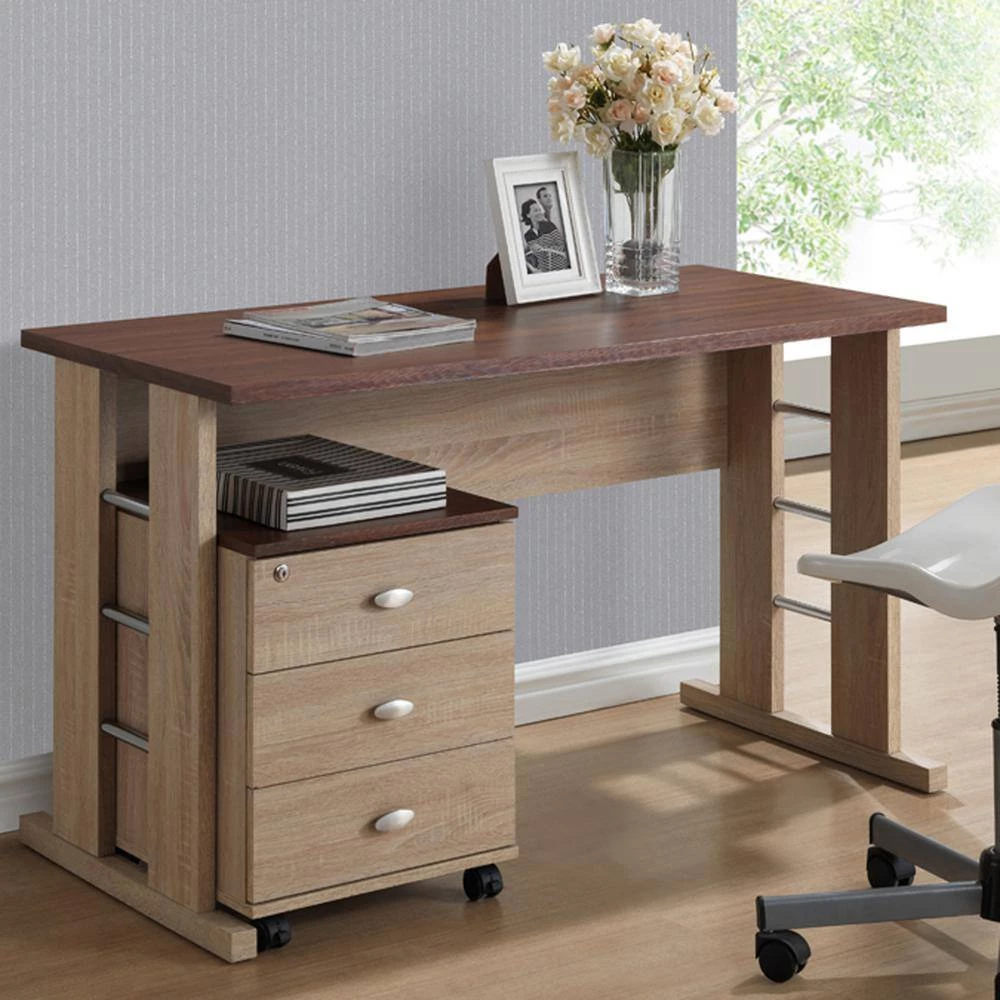 47 in. Rectangular Espresso/Walnut 3 Drawer Writing Desks with Wheels by Baxton Studio - Image 4
