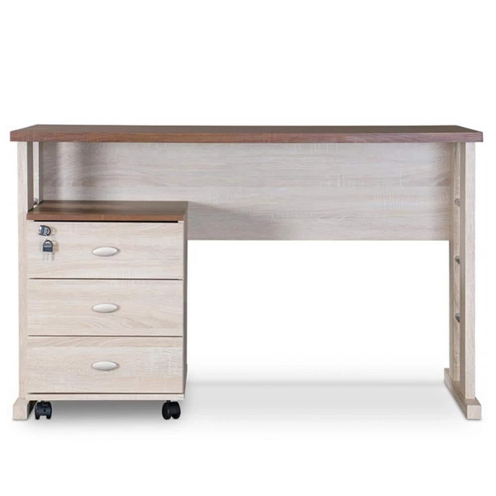 47 in. Rectangular Espresso/Walnut 3 Drawer Writing Desks with Wheels by Baxton Studio