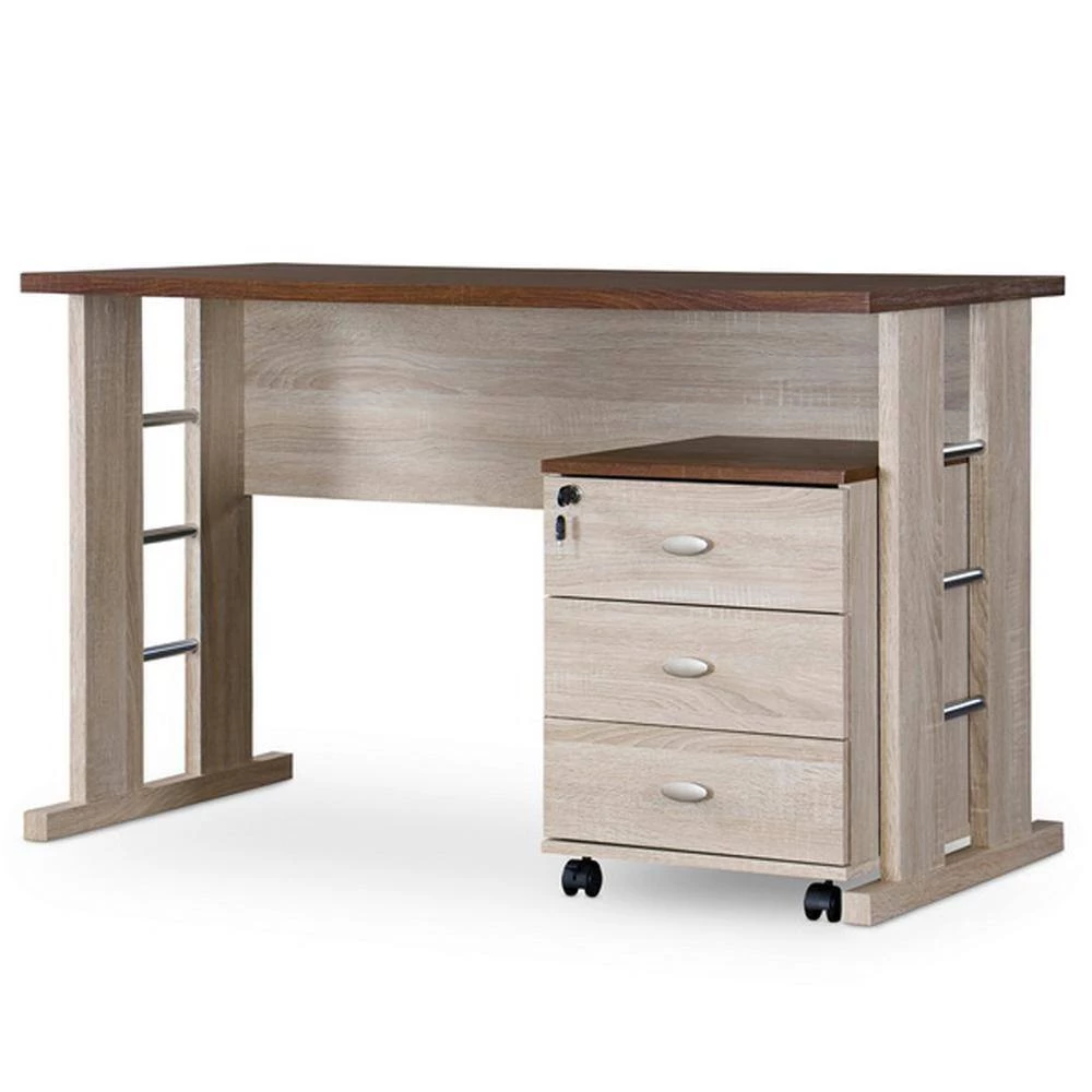 47 in. Rectangular Espresso/Walnut 3 Drawer Writing Desks with Wheels by Baxton Studio - Image 3