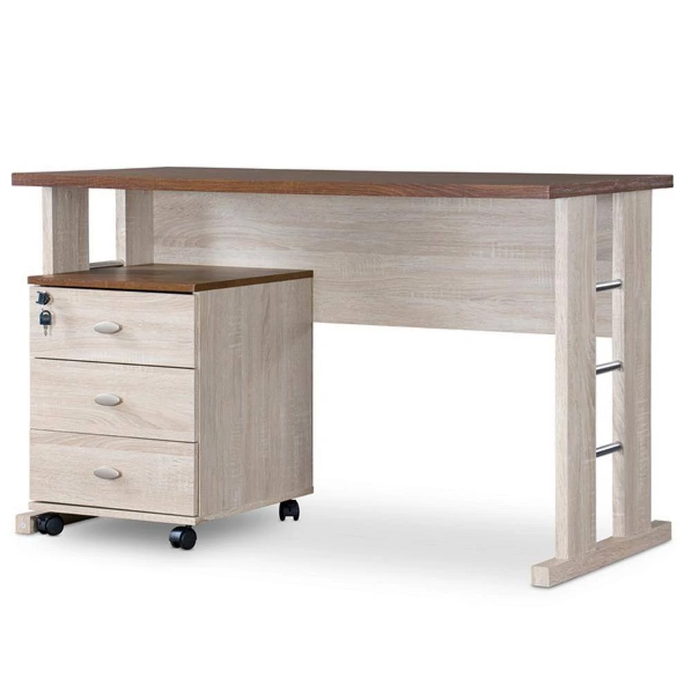 47 in. Rectangular Espresso/Walnut 3 Drawer Writing Desks with Wheels by Baxton Studio - Image 2