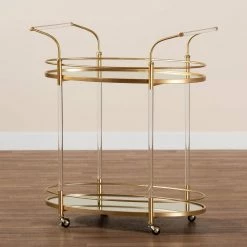 Nakano Gold and Mirrored Glass Wine Cart by Baxton Studio