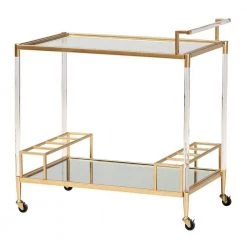 Rosalina Gold and Mirrored Glass Wine Cart by Baxton Studio