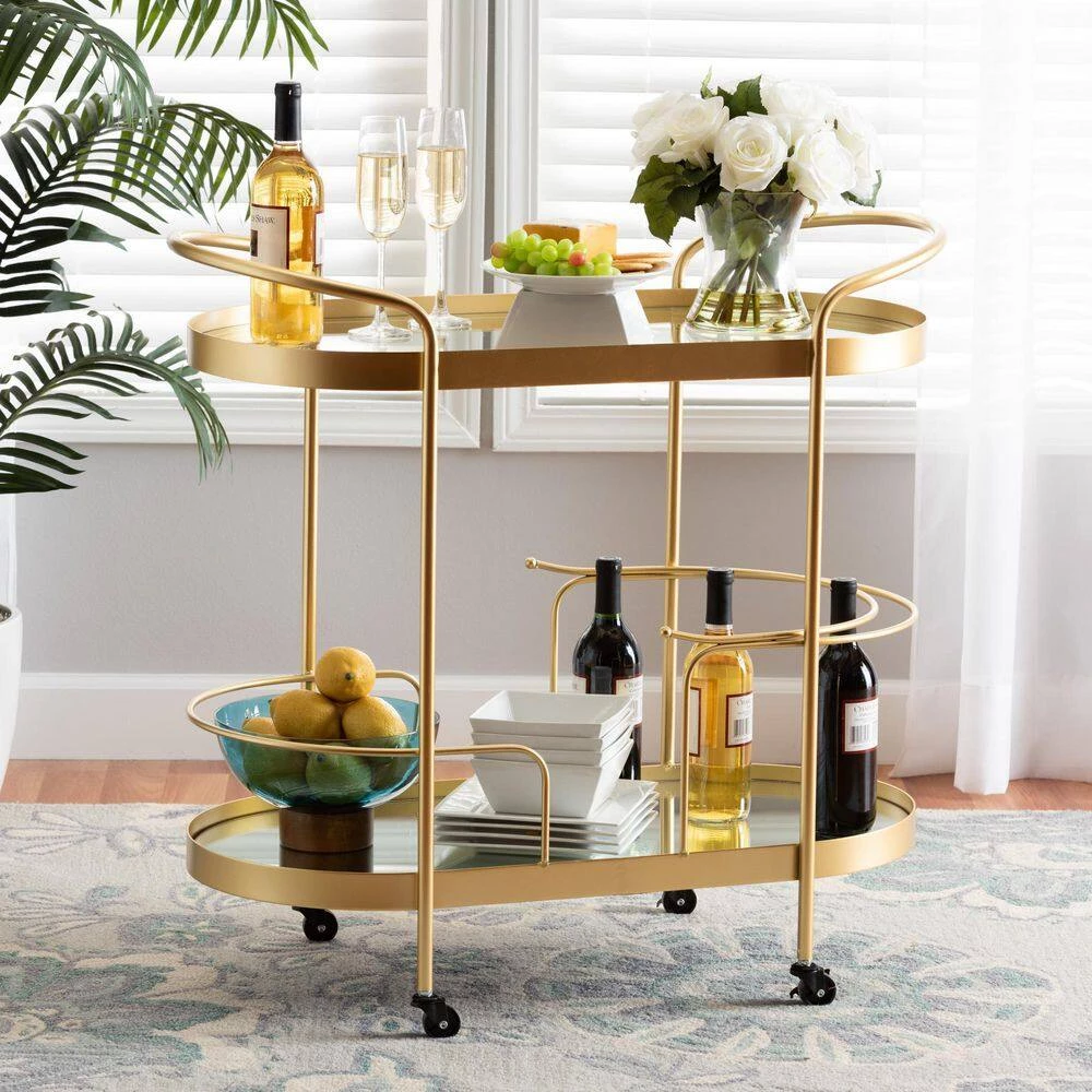 Kamal Gold Wine Bar Cart by Baxton Studio - Image 8