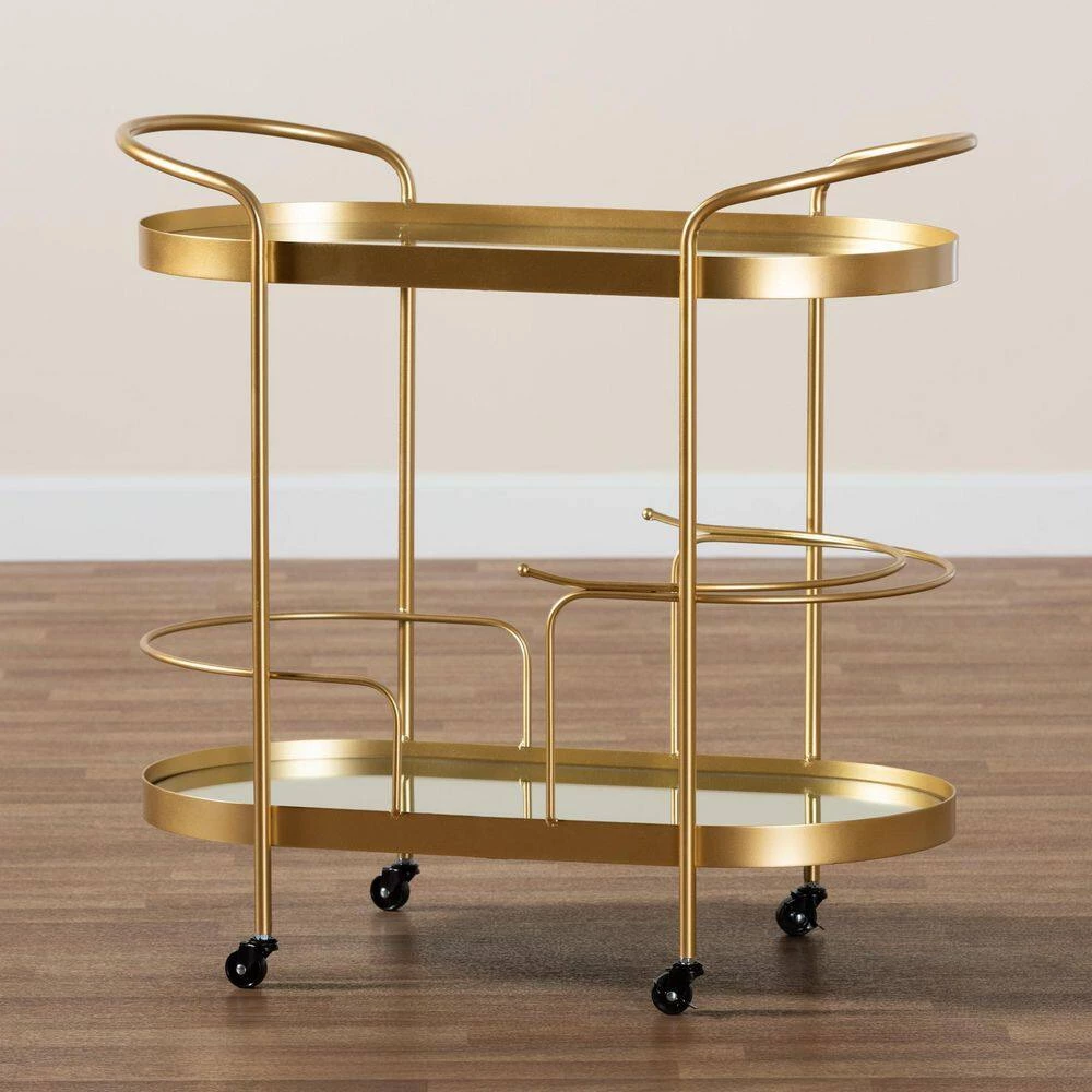 Kamal Gold Wine Bar Cart by Baxton Studio - Image 6