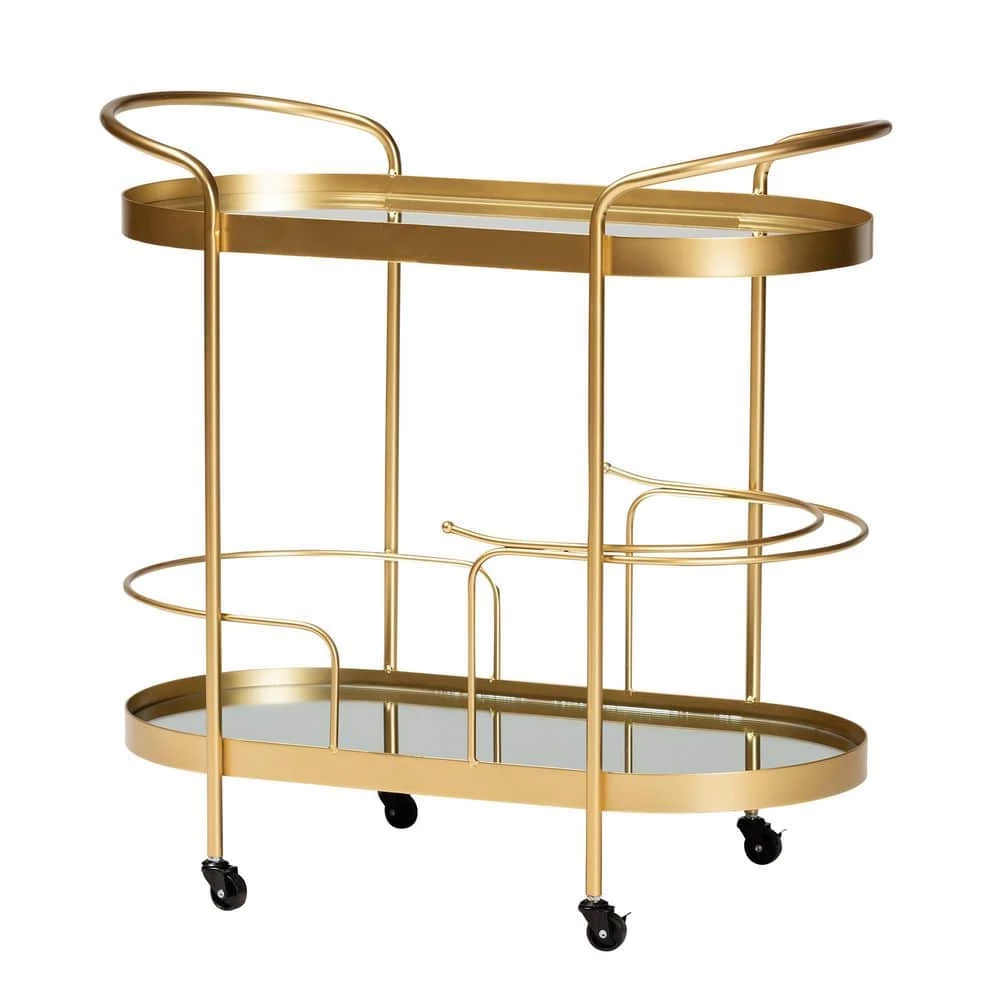Kamal Gold Wine Bar Cart by Baxton Studio