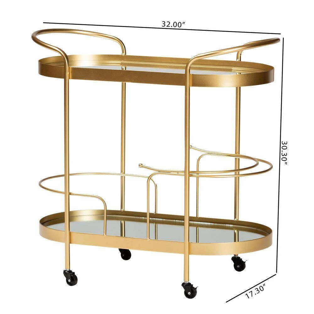 Kamal Gold Wine Bar Cart by Baxton Studio - Image 7