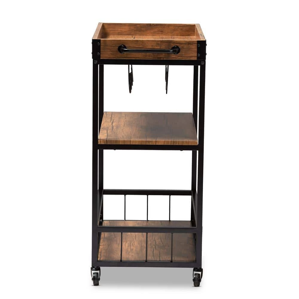 Cerne Golden Oak and Black Bar Cart With Rack by Baxton Studio - Image 5