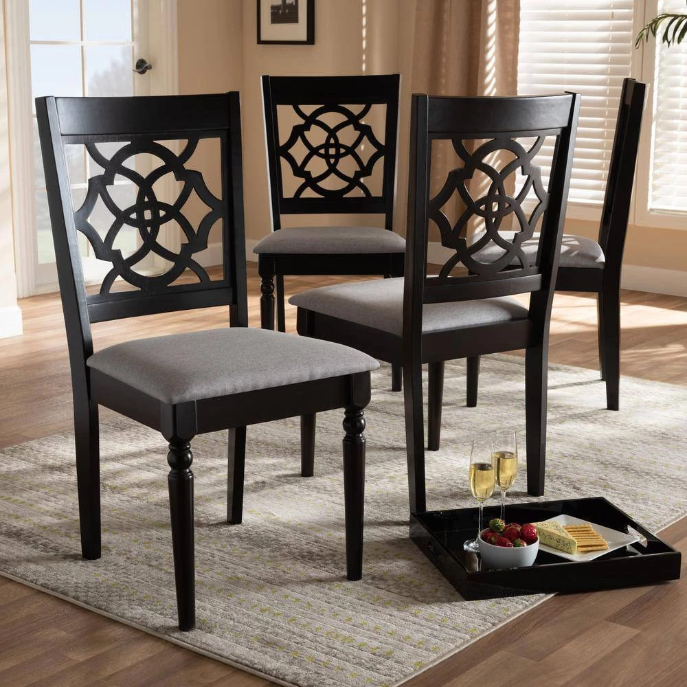 Renaud Gray and Espresso Fabric Dining Chair (Set of 4) by Baxton Studio - Image 8