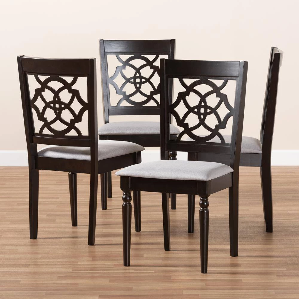 Renaud Gray and Espresso Fabric Dining Chair (Set of 4) by Baxton Studio - Image 7