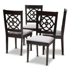Renaud Gray and Espresso Fabric Dining Chair (Set of 4) by Baxton Studio