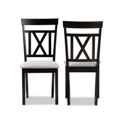 Rosie Gray and Espresso Brown Fabric Dining Chair (Set of 2) by Baxton Studio