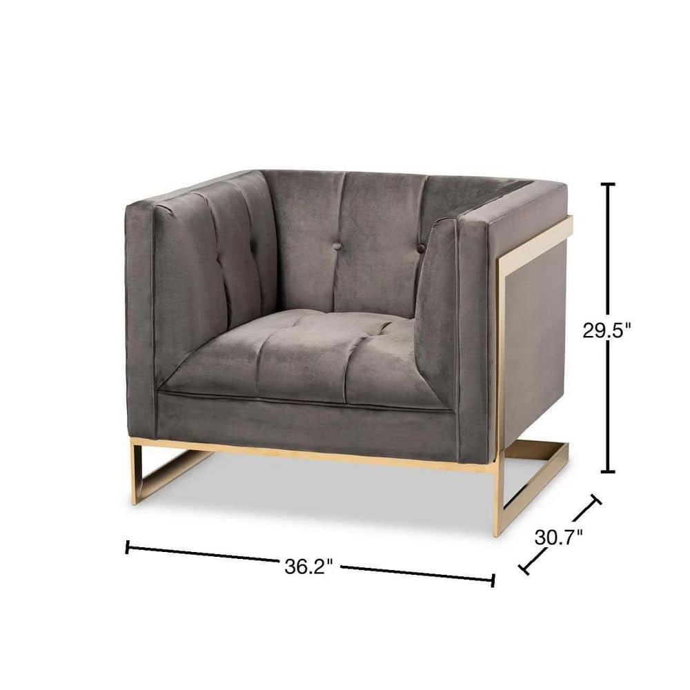 Ambra Gray and Gold Fabric Armchair by Baxton Studio - Image 3