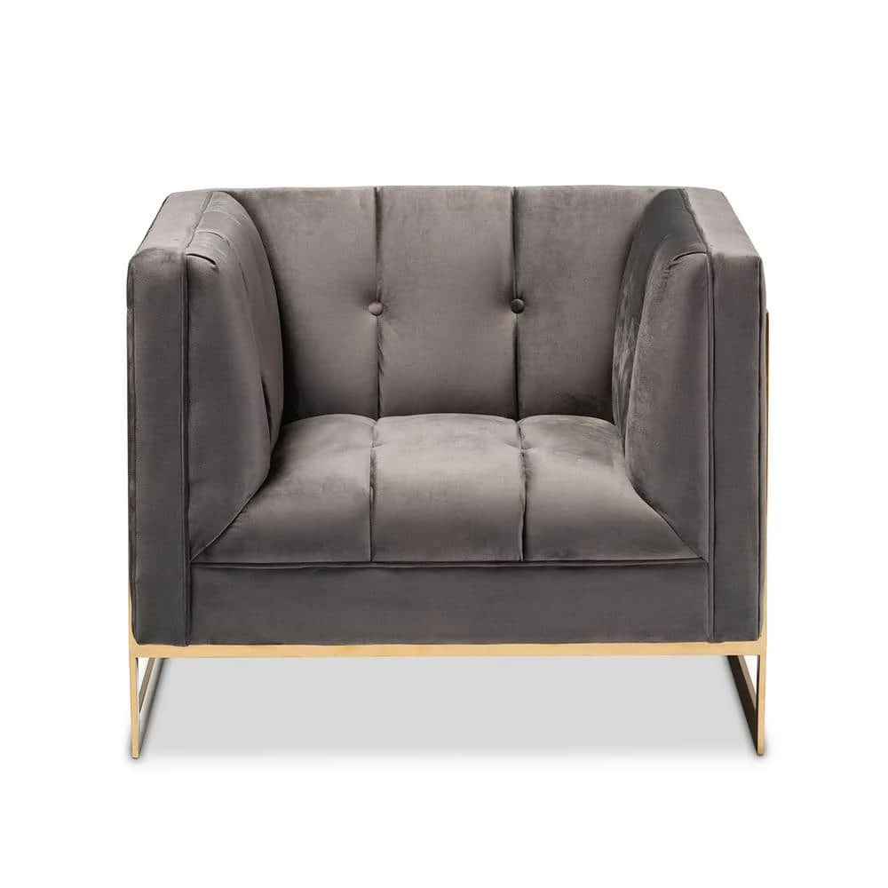 Ambra Gray and Gold Fabric Armchair by Baxton Studio