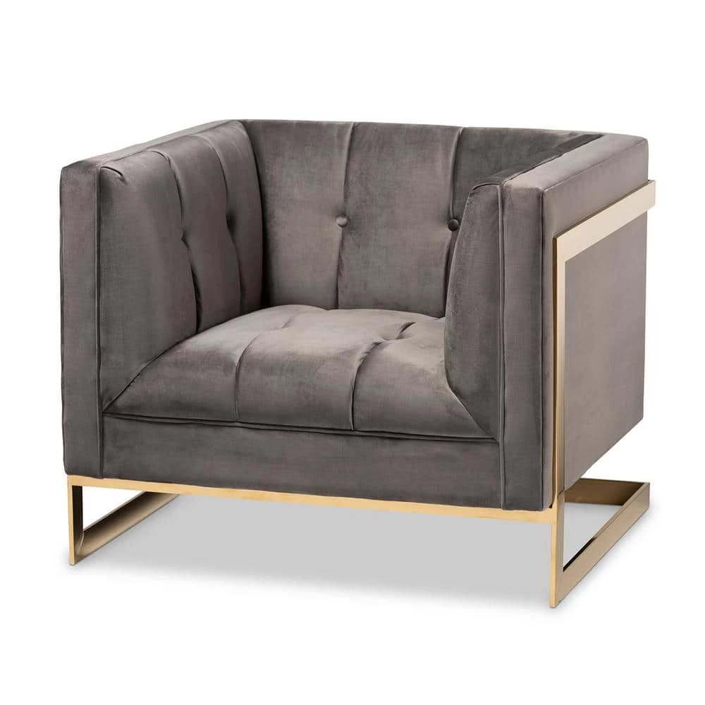 Ambra Gray and Gold Fabric Armchair by Baxton Studio - Image 2