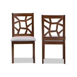 Abilene Gray and Walnut Brown Fabric Dining Chair (Set of 2) by Baxton Studio