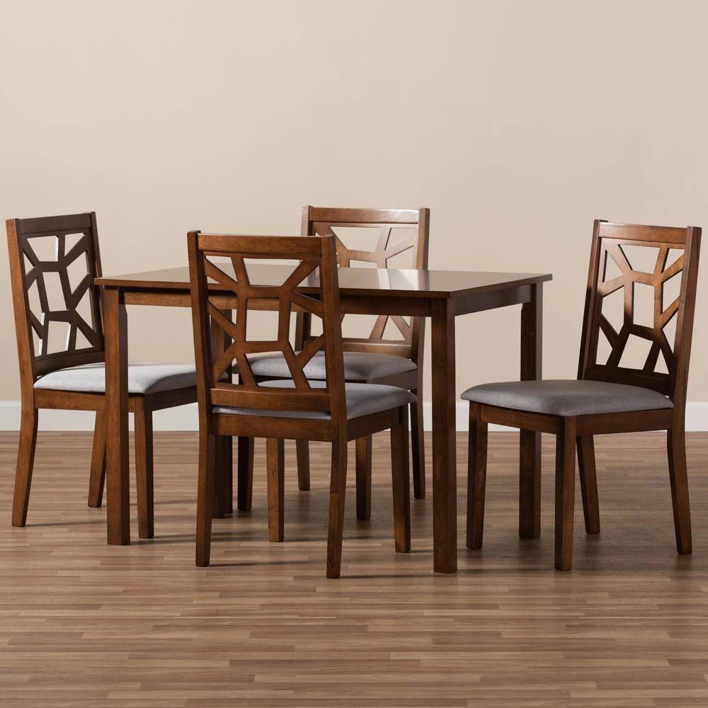 Abilene 5-Piece Walnut Brown and Gray Dining Set by Baxton Studio - Image 5