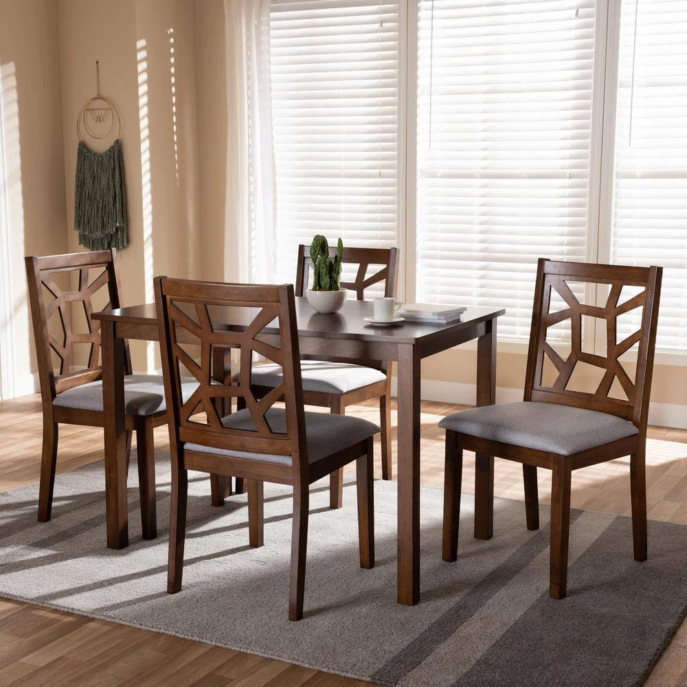 Abilene 5-Piece Walnut Brown and Gray Dining Set by Baxton Studio - Image 6