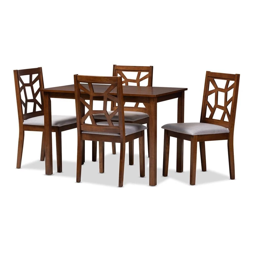 Abilene 5-Piece Walnut Brown and Gray Dining Set by Baxton Studio - Image 2