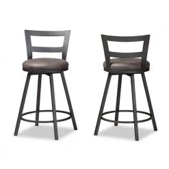 Arjean 26 in. Gray and Black Pub Stool (Set of 2) by Baxton Studio