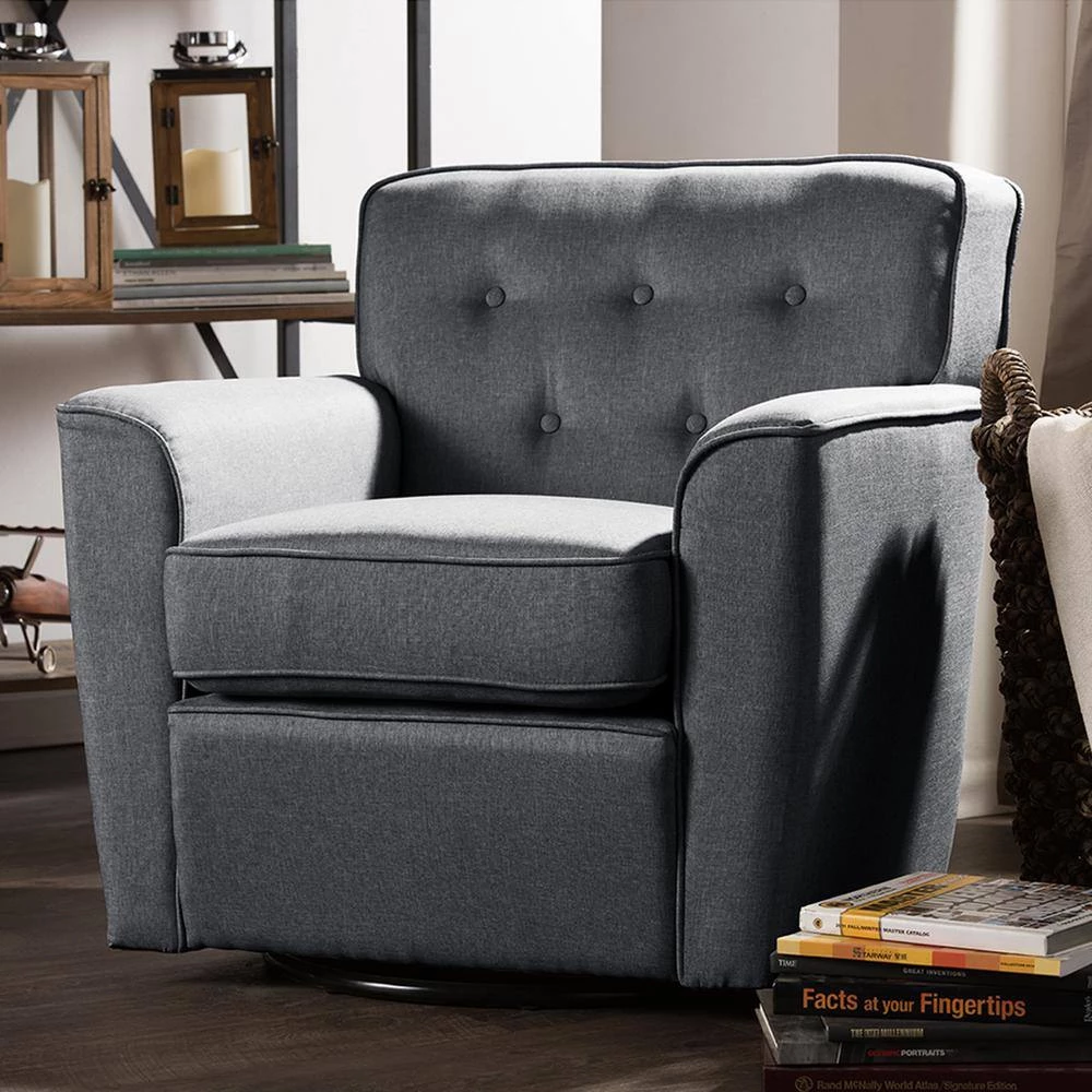 Canberra Contemporary Gray Fabric Upholstered Accent Chair by Baxton Studio - Image 2