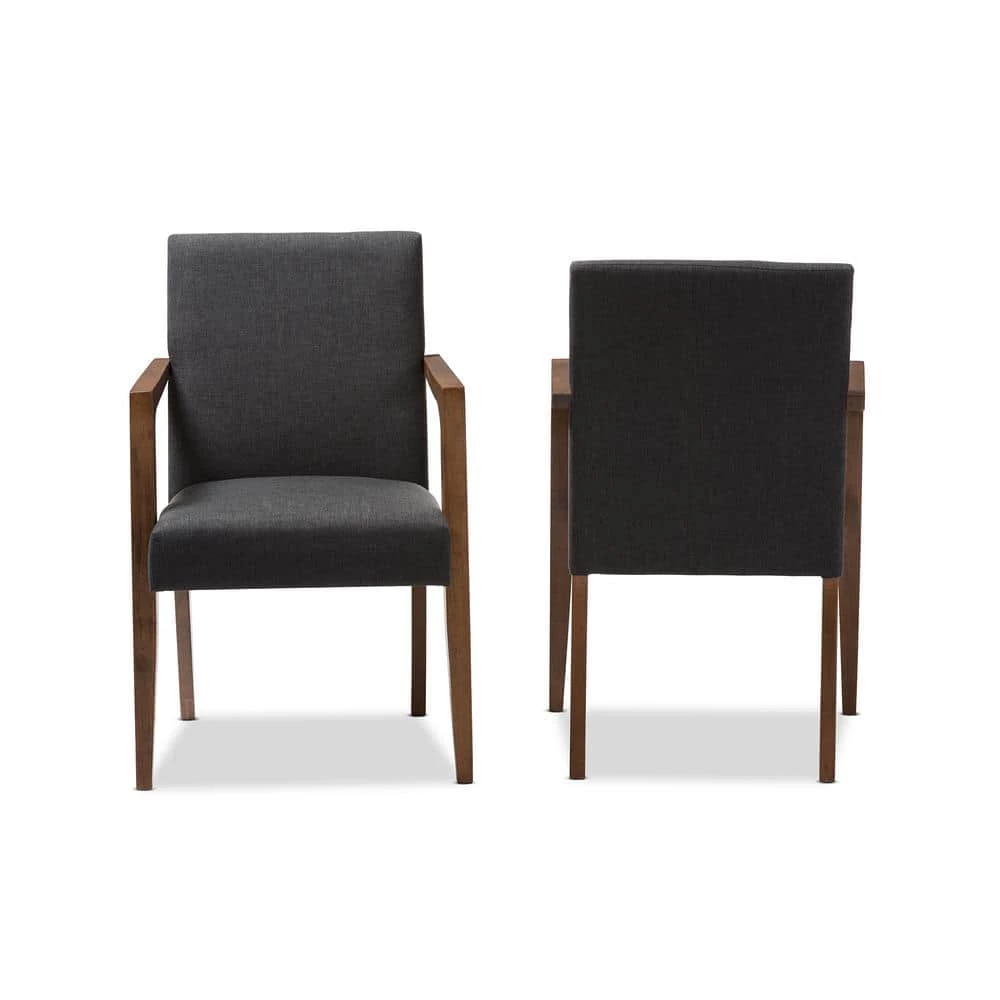 Andrea Gray Fabric Upholstered Arm Chairs (Set of 2) by Baxton Studio - Image 3