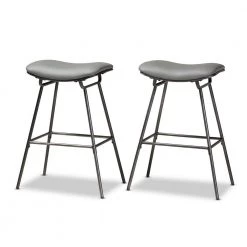 Jette 30 in. Grey Fabric Upholstered Metal Bar Stool (Set of 2) by Baxton Studio