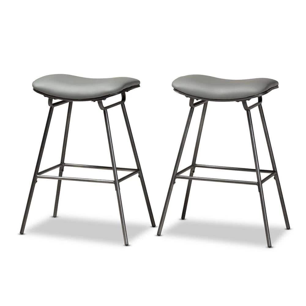 Jette 30 in. Grey Fabric Upholstered Metal Bar Stool (Set of 2) by Baxton Studio