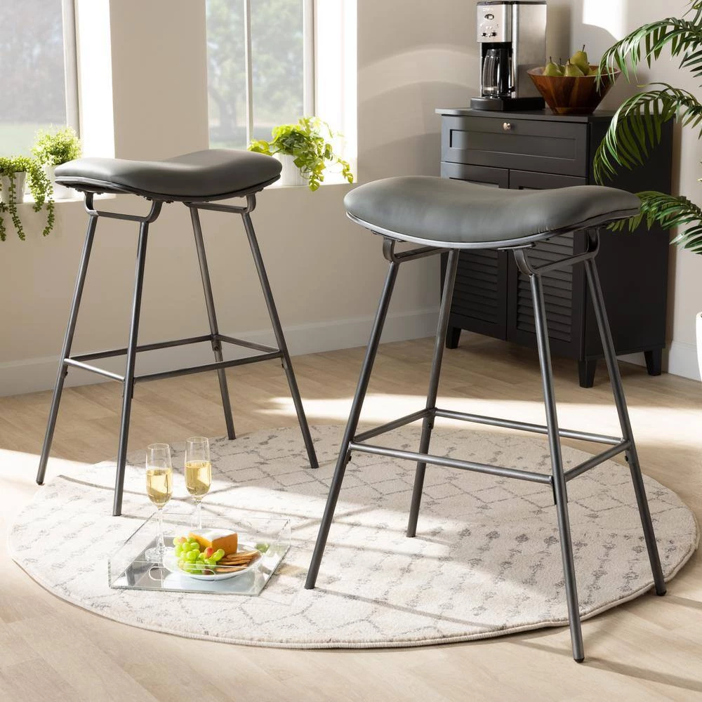 Jette 30 in. Grey Fabric Upholstered Metal Bar Stool (Set of 2) by Baxton Studio - Image 3
