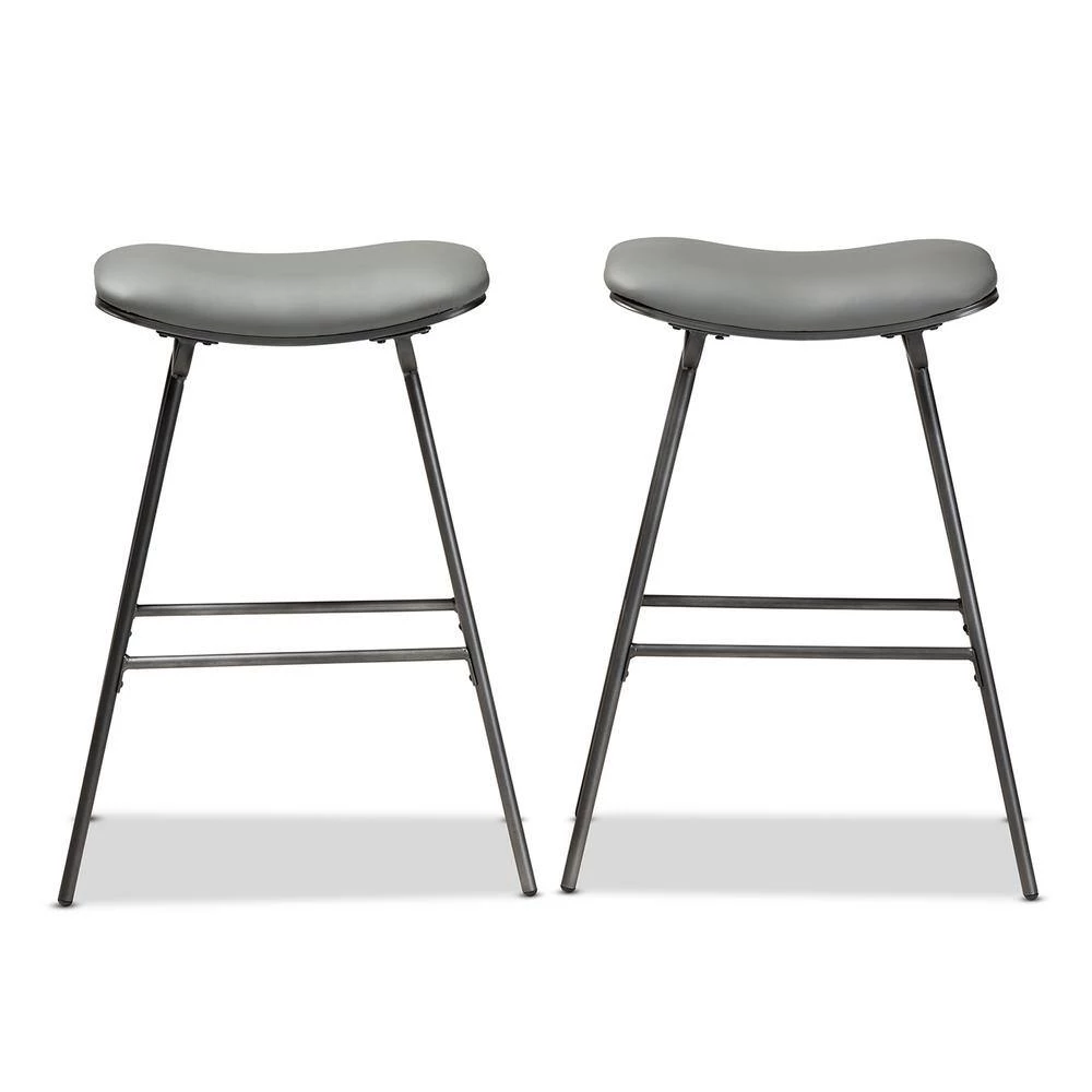 Jette 30 in. Grey Fabric Upholstered Metal Bar Stool (Set of 2) by Baxton Studio - Image 2