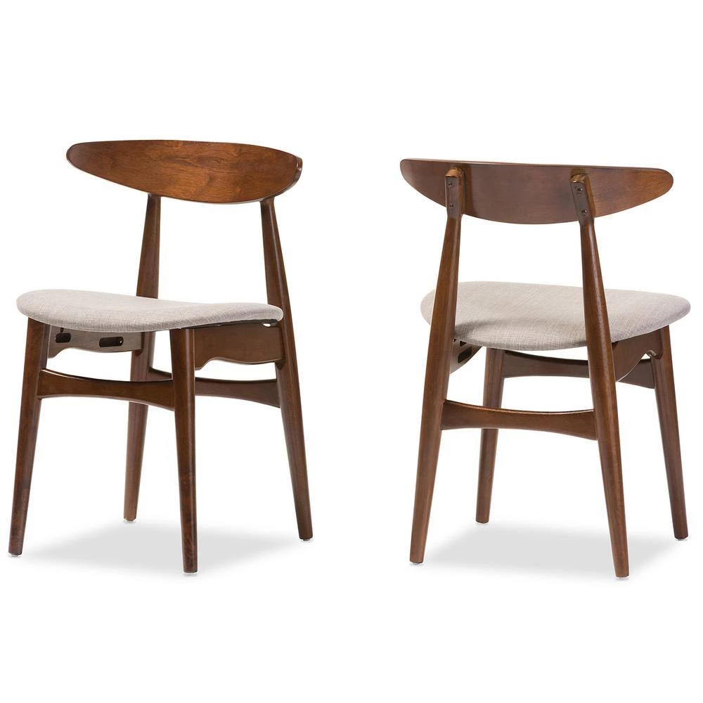 Flora Gray Fabric and Medium Brown Wood Dining Chairs (Set of 2) by Baxton Studio - Image 4