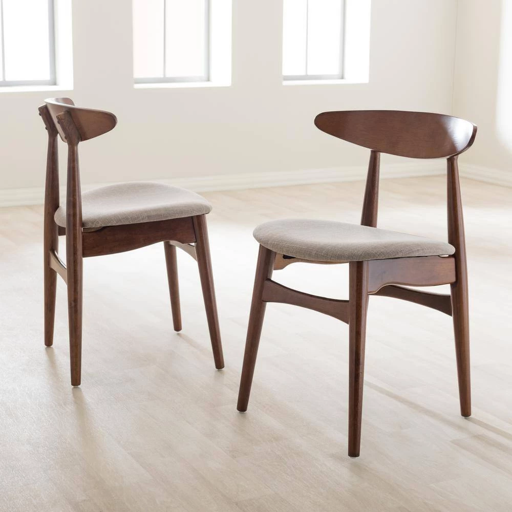 Flora Gray Fabric and Medium Brown Wood Dining Chairs (Set of 2) by Baxton Studio - Image 5