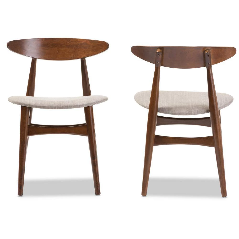 Flora Gray Fabric and Medium Brown Wood Dining Chairs (Set of 2) by Baxton Studio - Image 3